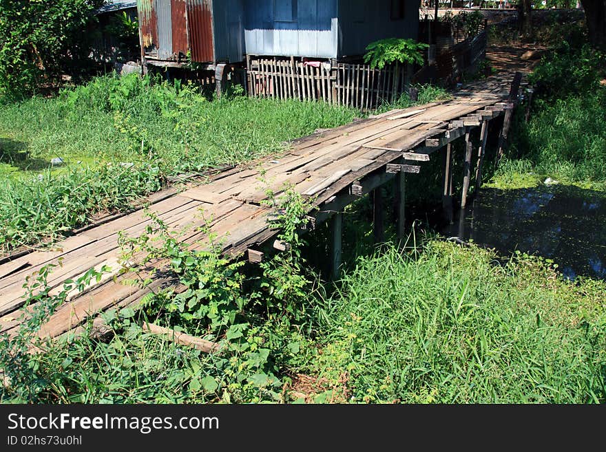 Old wooden bridge in forest