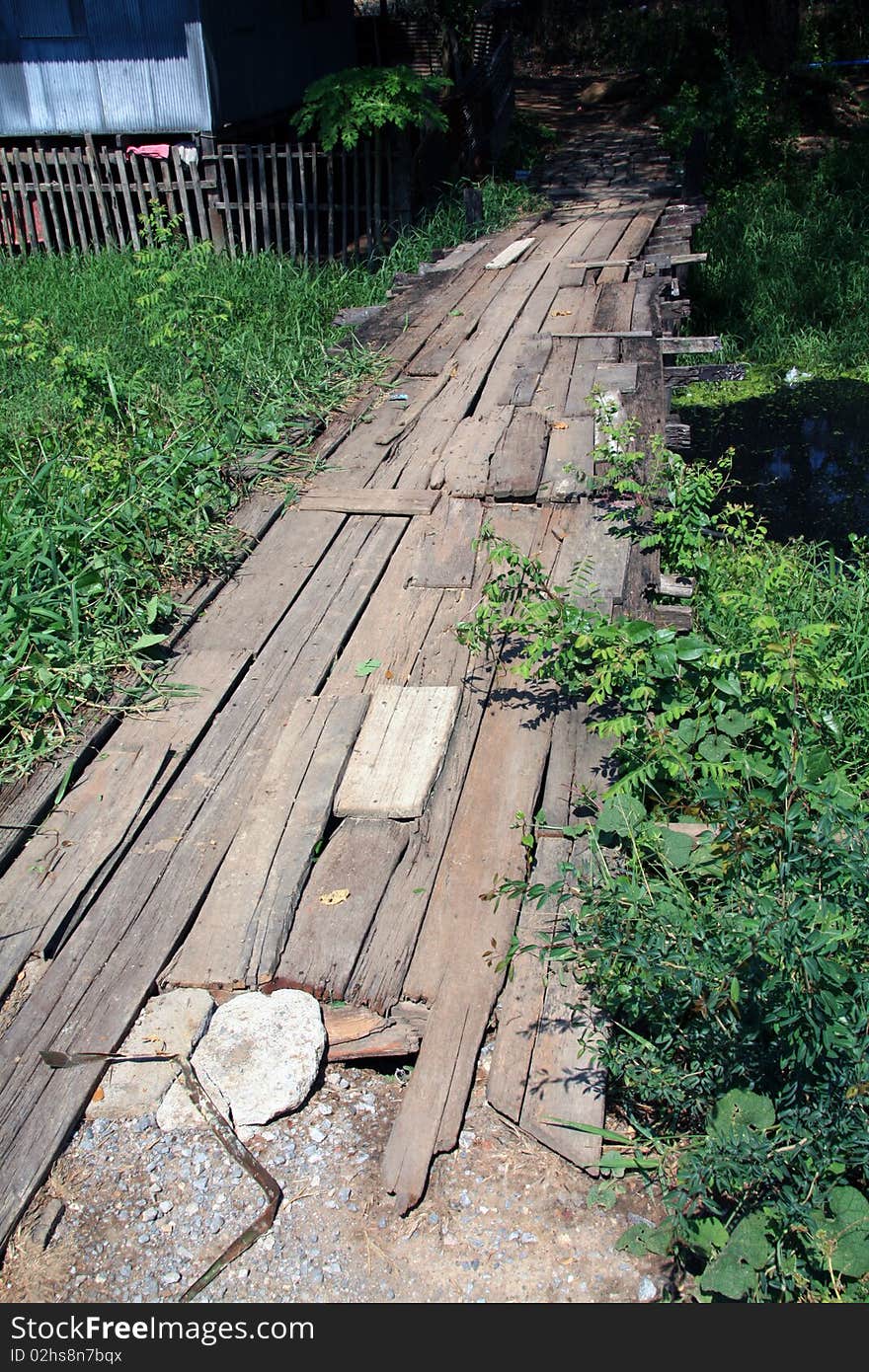 Old wooden bridge in forest