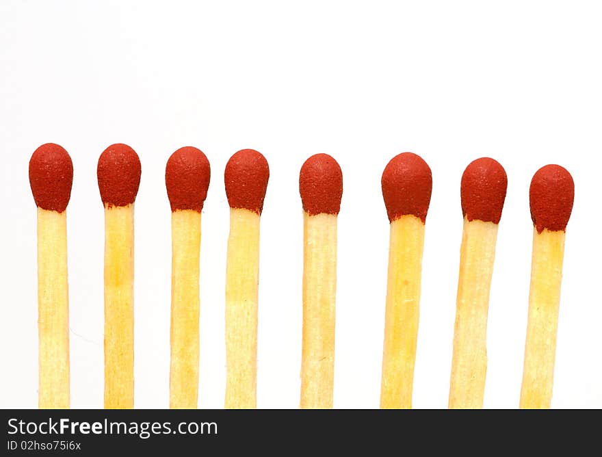 Close up of matches on white background