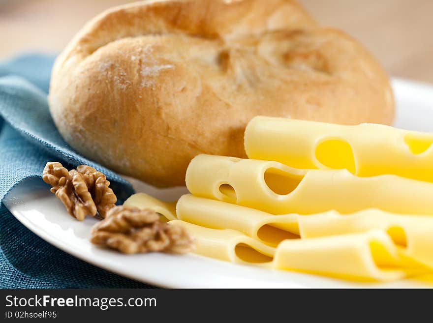 Close up of cheese and fresh bun. Close up of cheese and fresh bun