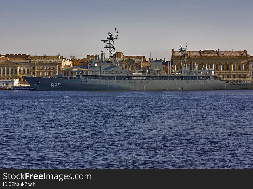 Anchored Military Ship