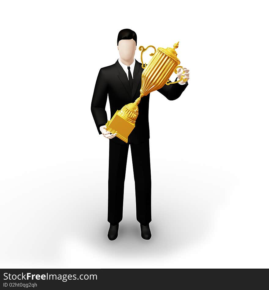 Bussinesman with a gold trophy