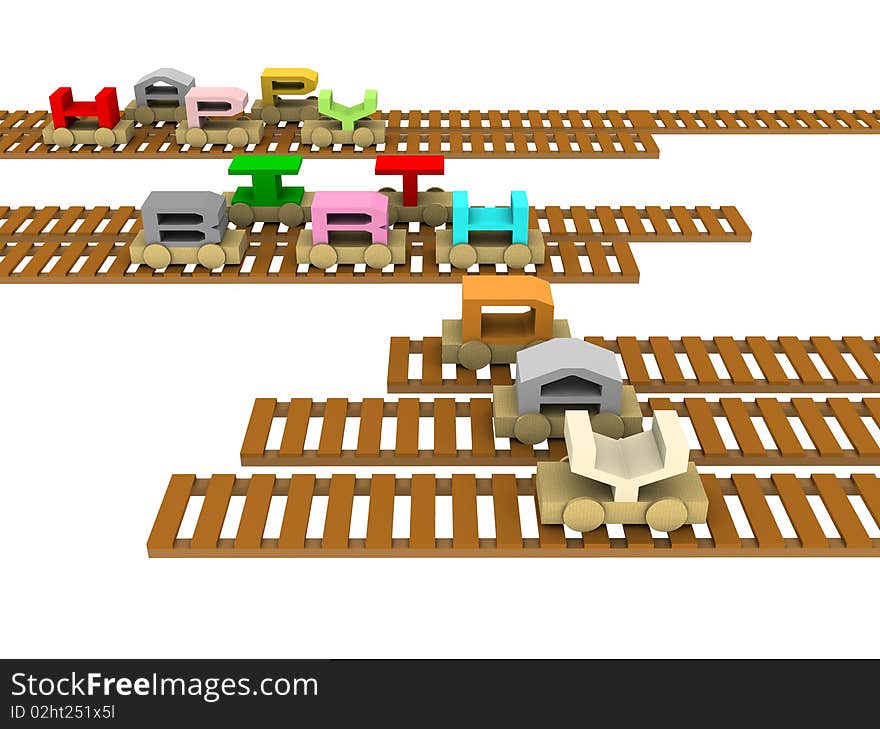 Happy birthday train on rails illustration background