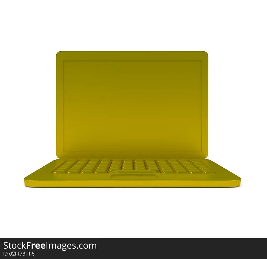 Golden laptop isolated on white - 3d illustration