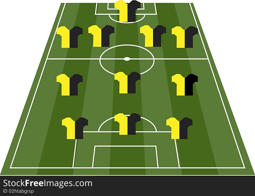 Football soccer field pitch with player jerseys