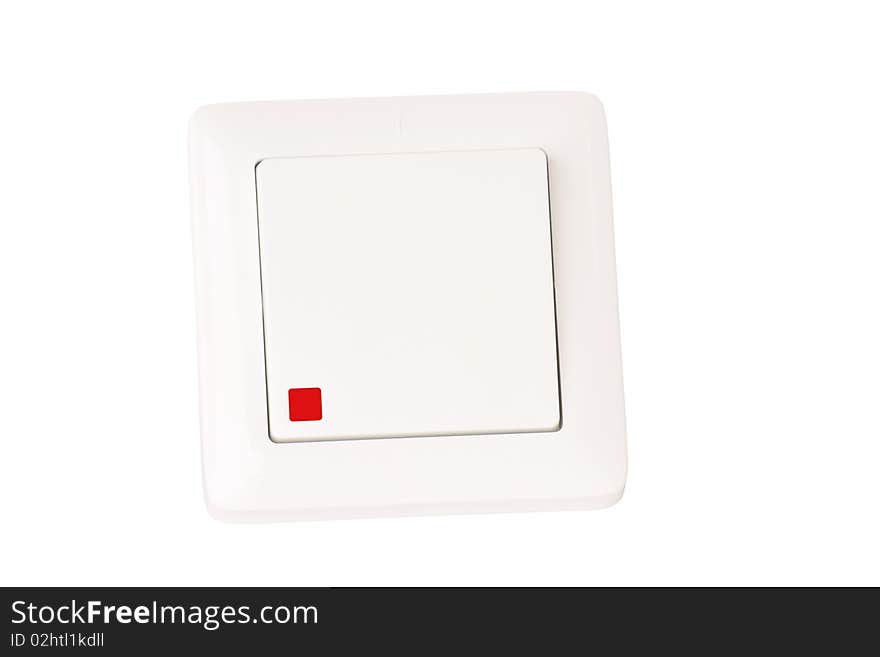 White light switch with a red button, isolated on a white background.