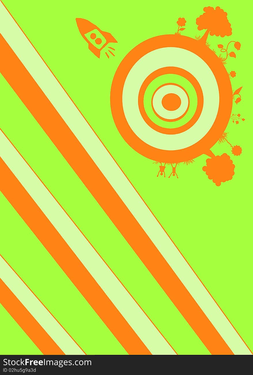 Green and orange planet with colorful stripes. Green and orange planet with colorful stripes