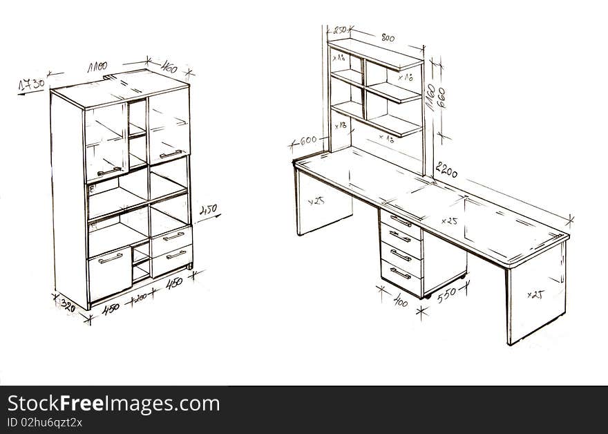 Hand drawn illustration of furniture isolated on white. Hand drawn illustration of furniture isolated on white.