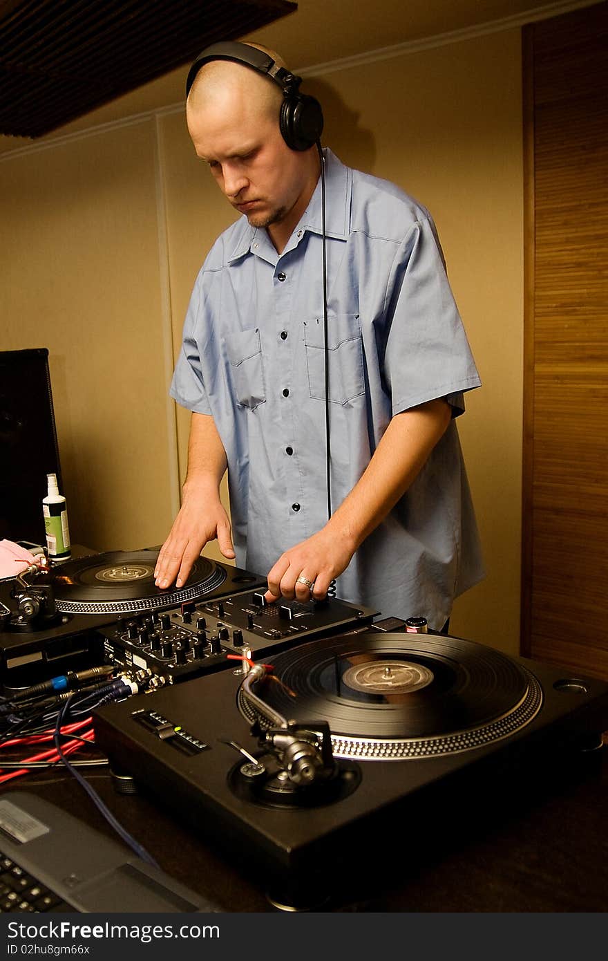 Hip-hop Deejay Playing Vinyl Record