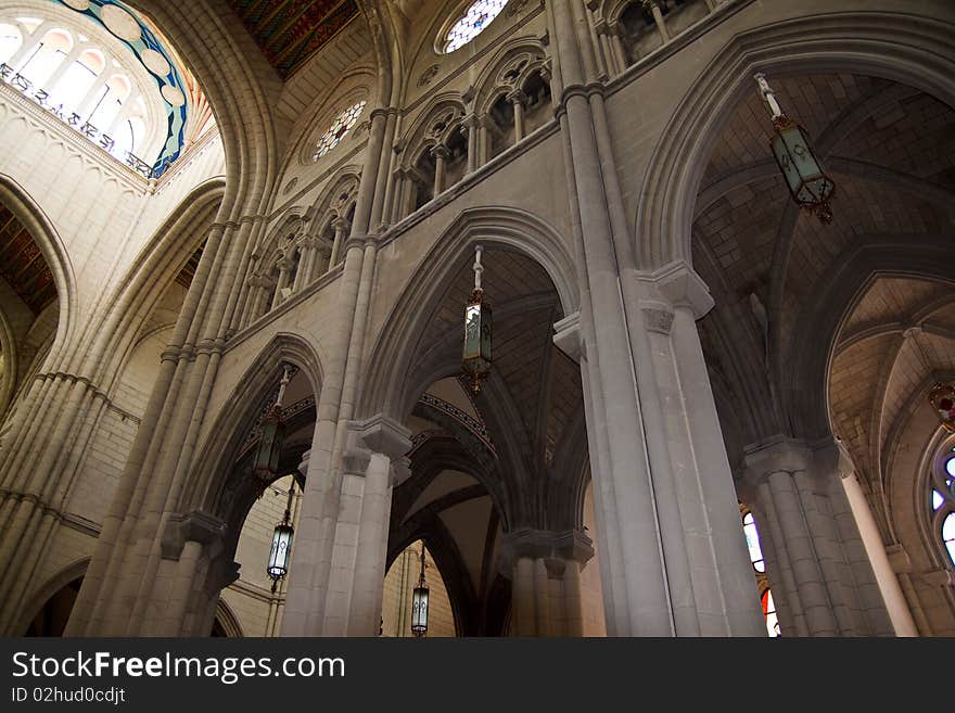 Neo-gothic interior of Santa Maria la Real de La Almudena, Madrid Spain. Neo-gothic interior of Santa Maria la Real de La Almudena, Madrid Spain