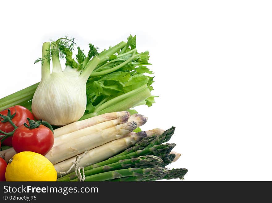 Close-up of vegetables isolated on white background. Close-up of vegetables isolated on white background