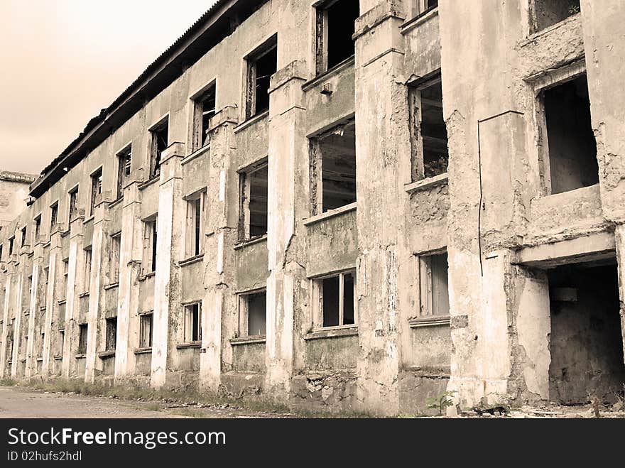 One of the destroyed cases of the old thrown factory. One of the destroyed cases of the old thrown factory