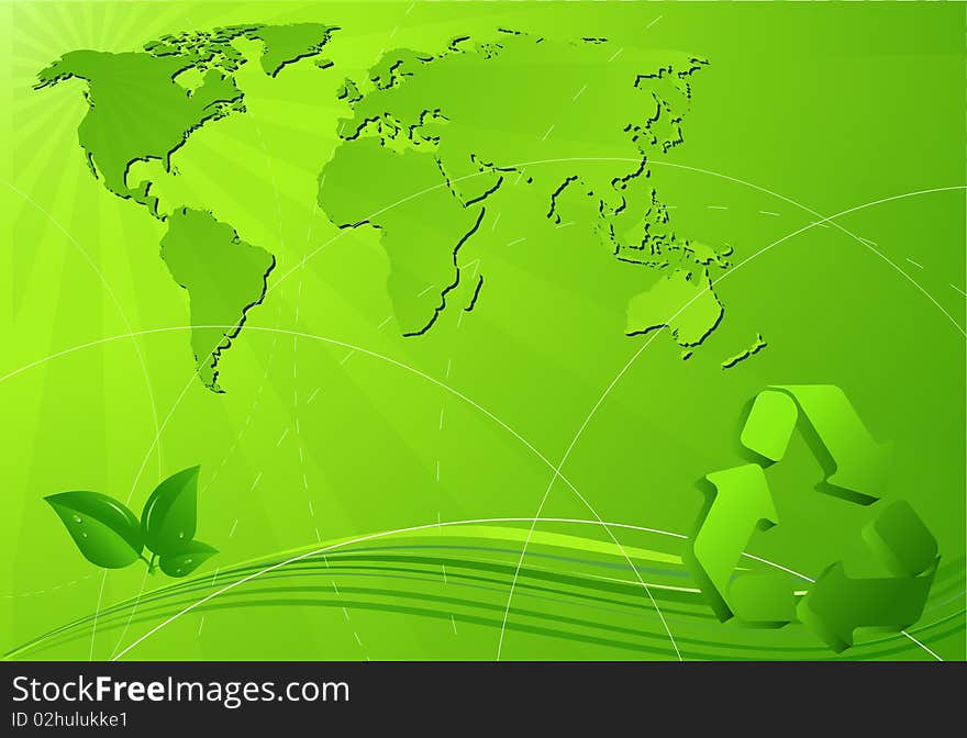 Eco background with map of the world and recycling sign