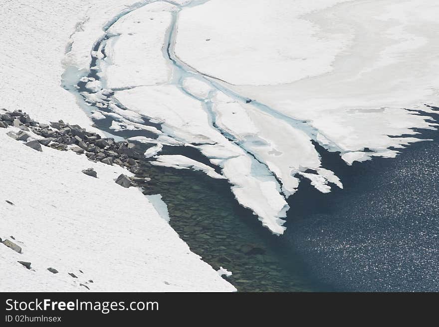 Slope of a mountain covered with melting ice. Slope of a mountain covered with melting ice