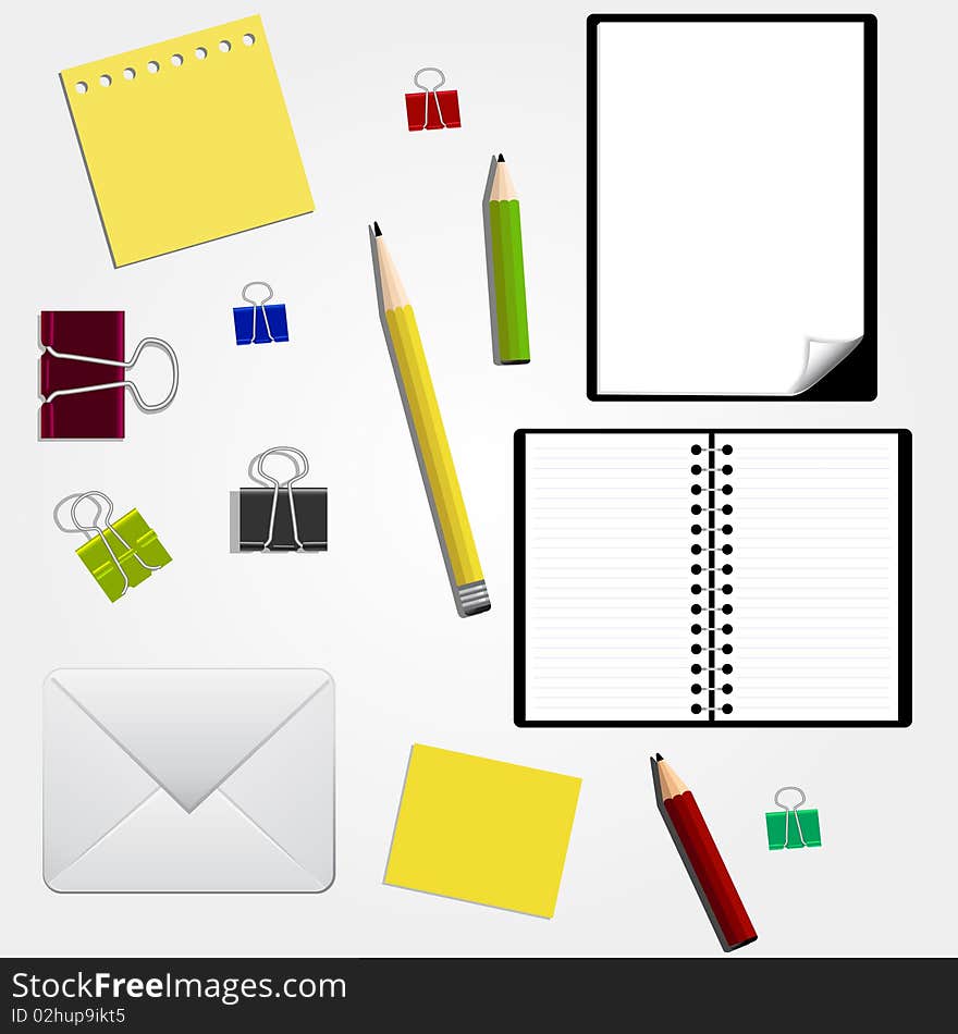 Set of stationery on white background