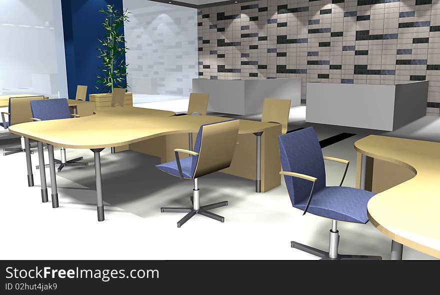 Abstract 3D rendering of modern office interior