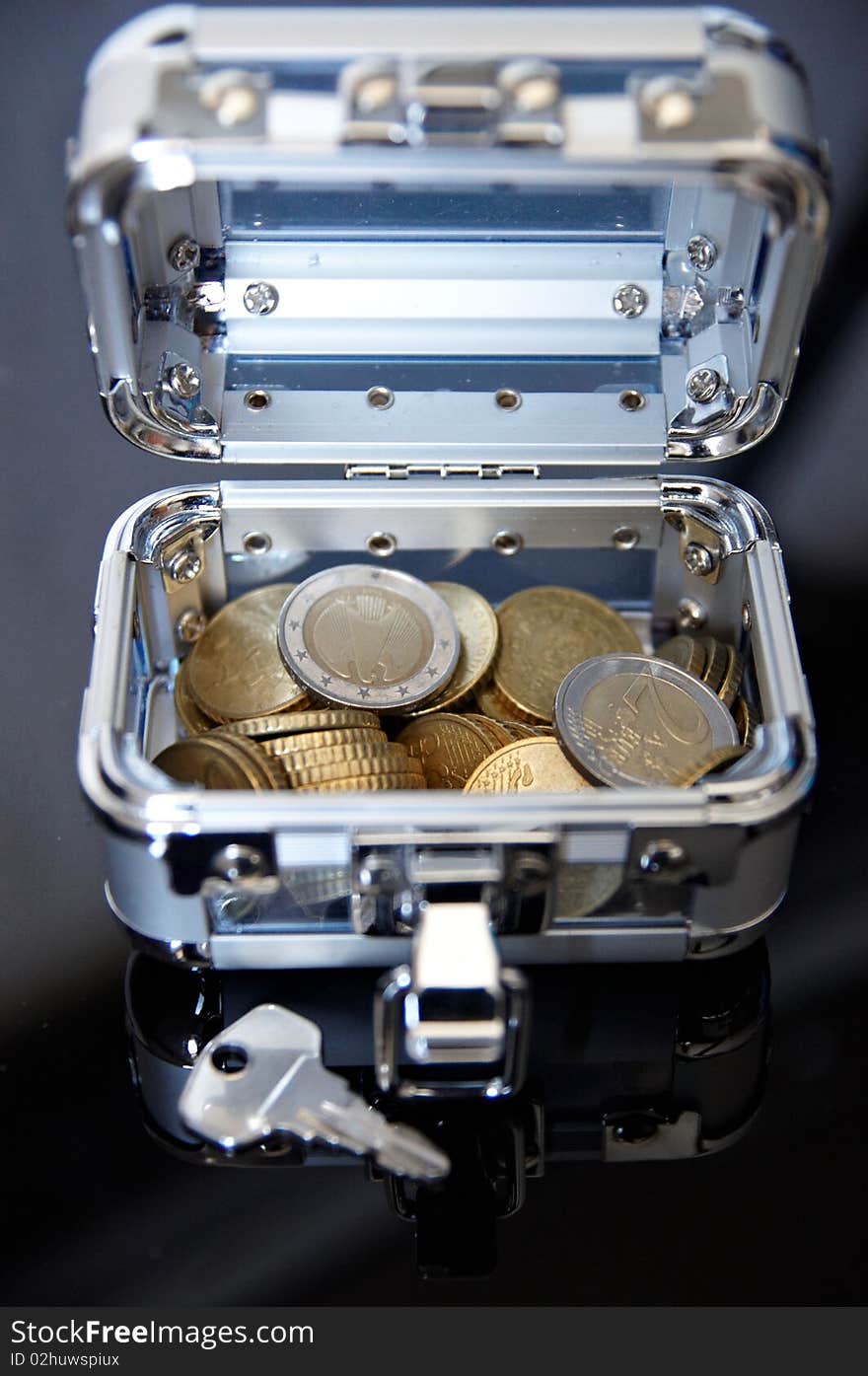 Suitcase with euro coins