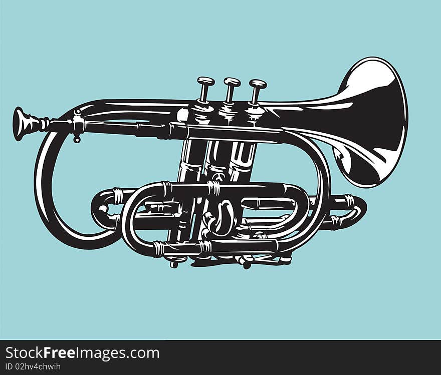 Illustration of cornet horn in black and white