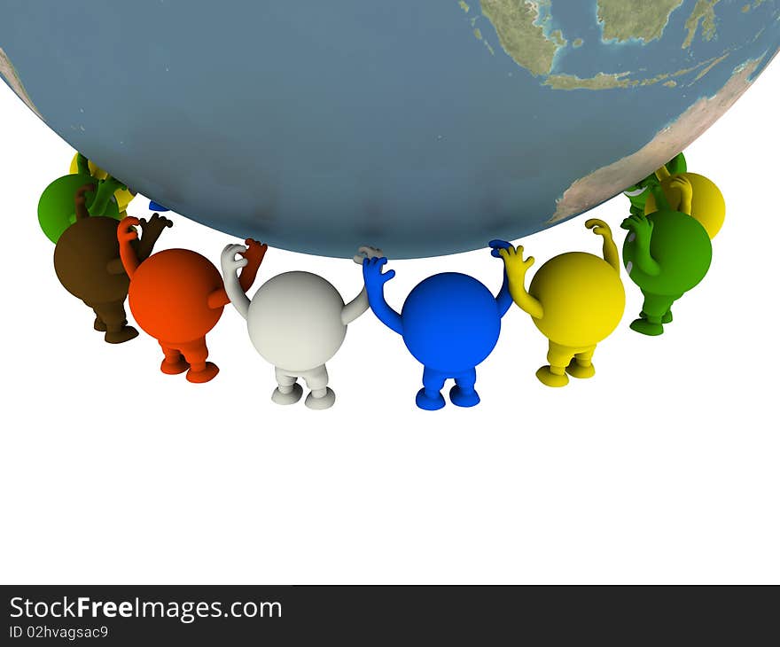 Group of smileys supported the Globe. Concept render