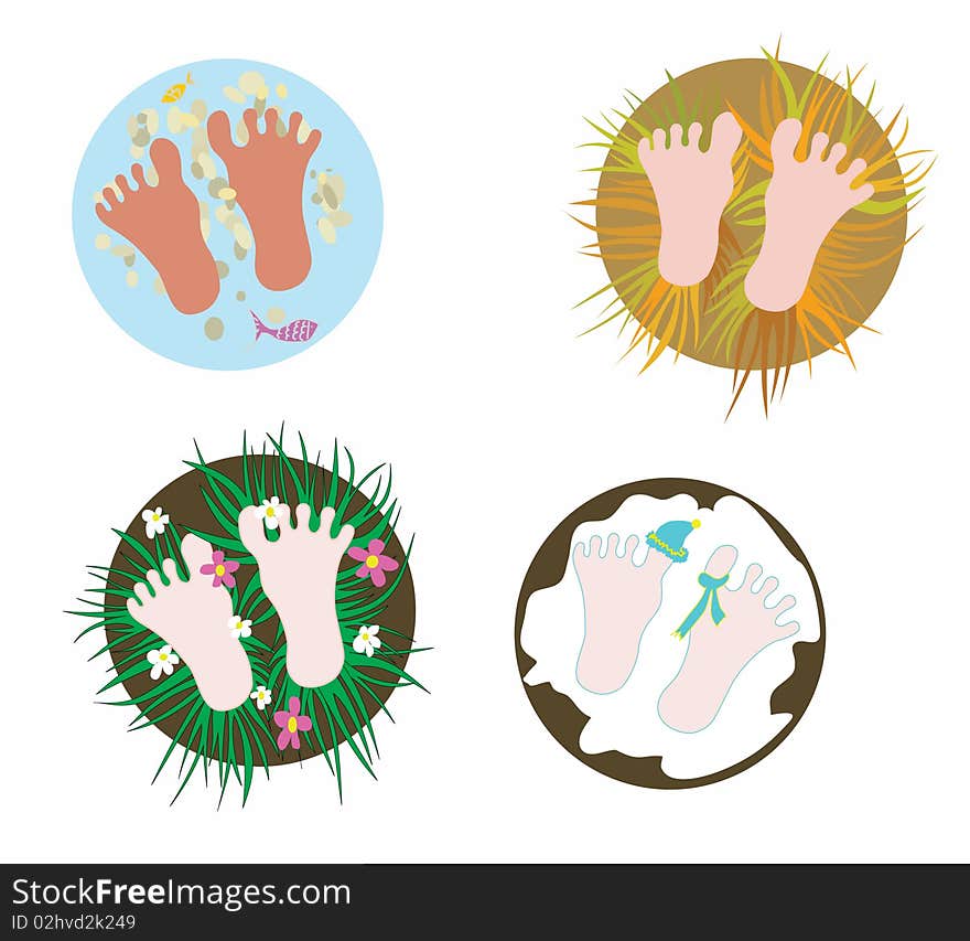 This is the  illustration of 4 footsteps  suitable for tourist agencies , describing 4 seasons autumn, summer, winter, spring