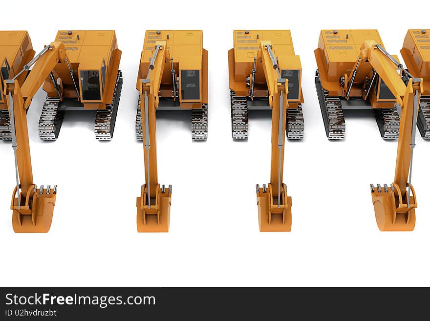 Group of Orange diggers isolated on white background