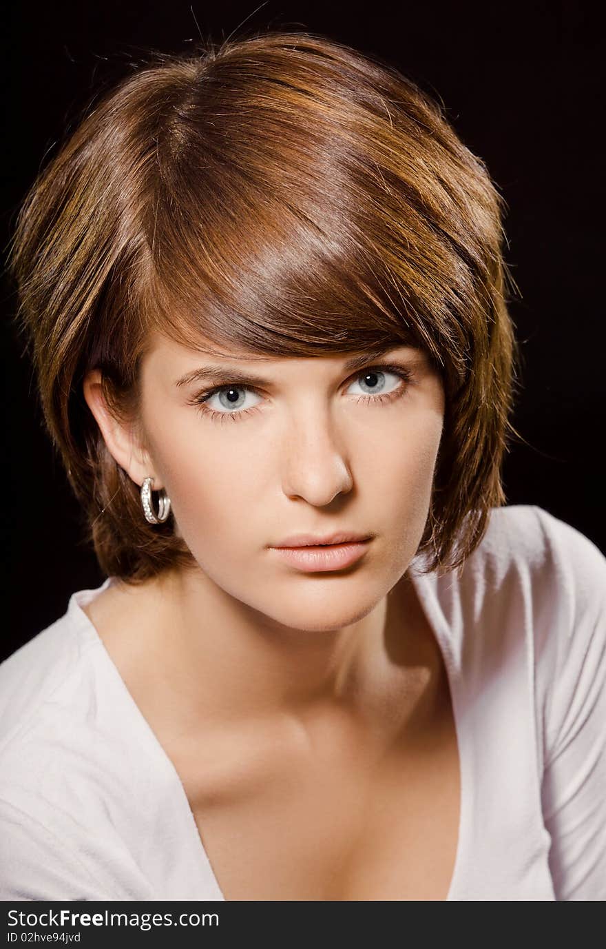 Young pretty girl with dark hair portrait. Young pretty girl with dark hair portrait