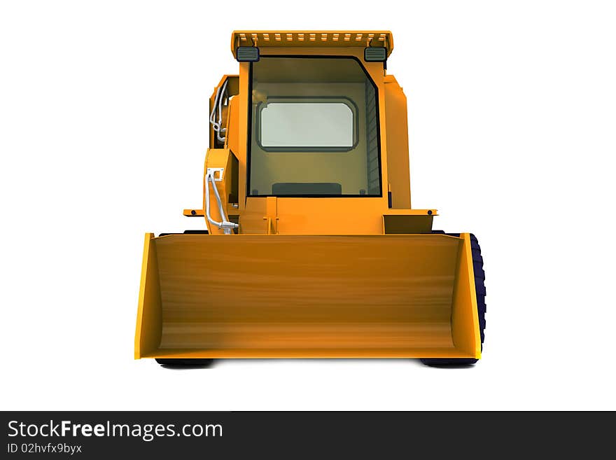 Orange bulldozer on wheels isolated on white