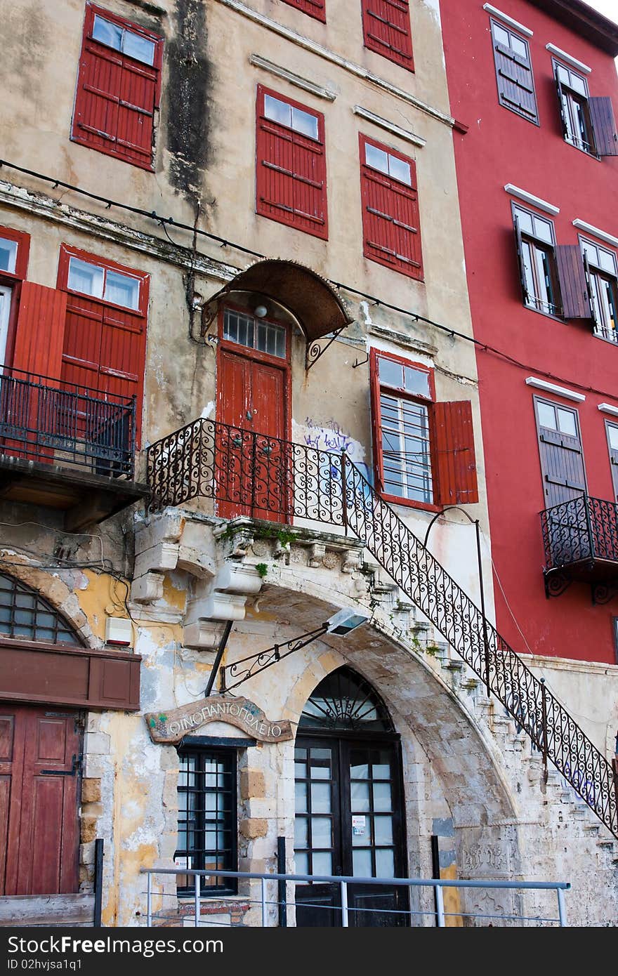 Old venetian house in the harbour at Chania, Crete, Greece