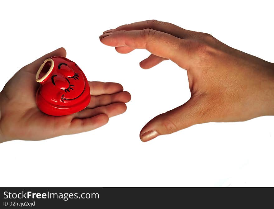 Daughter giving heart to the mother. Daughter giving heart to the mother