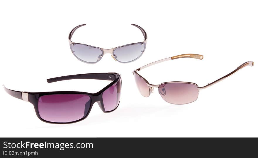 Three sunglasses with white background