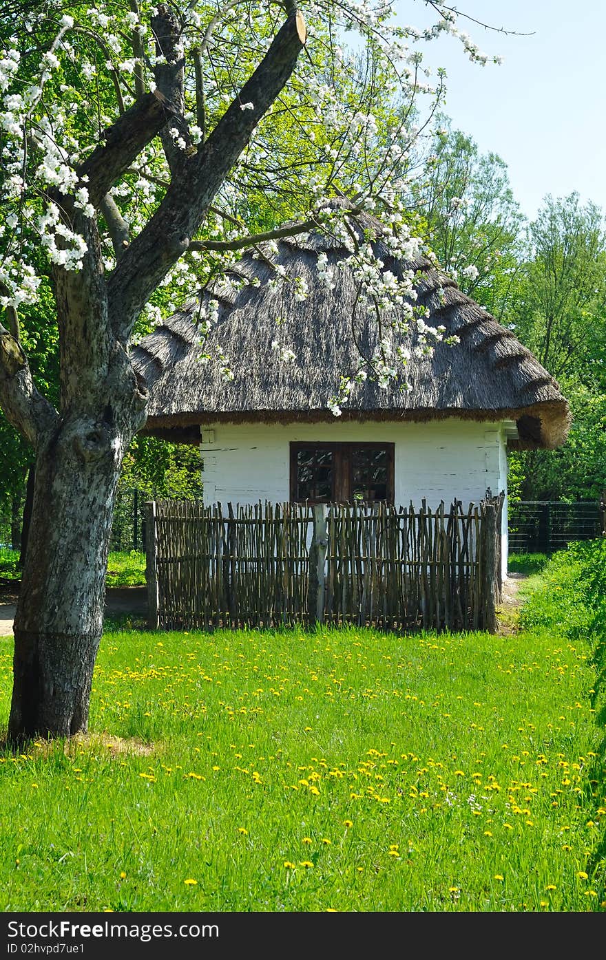 Old house with roof from straw in wood, cottage from Czech republic. Old house with roof from straw in wood, cottage from Czech republic