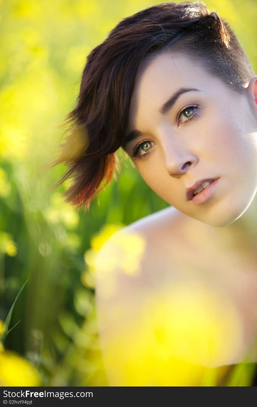 Girl Close Portrait On Nature