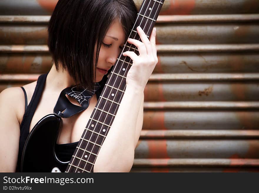 Artist with her instrument