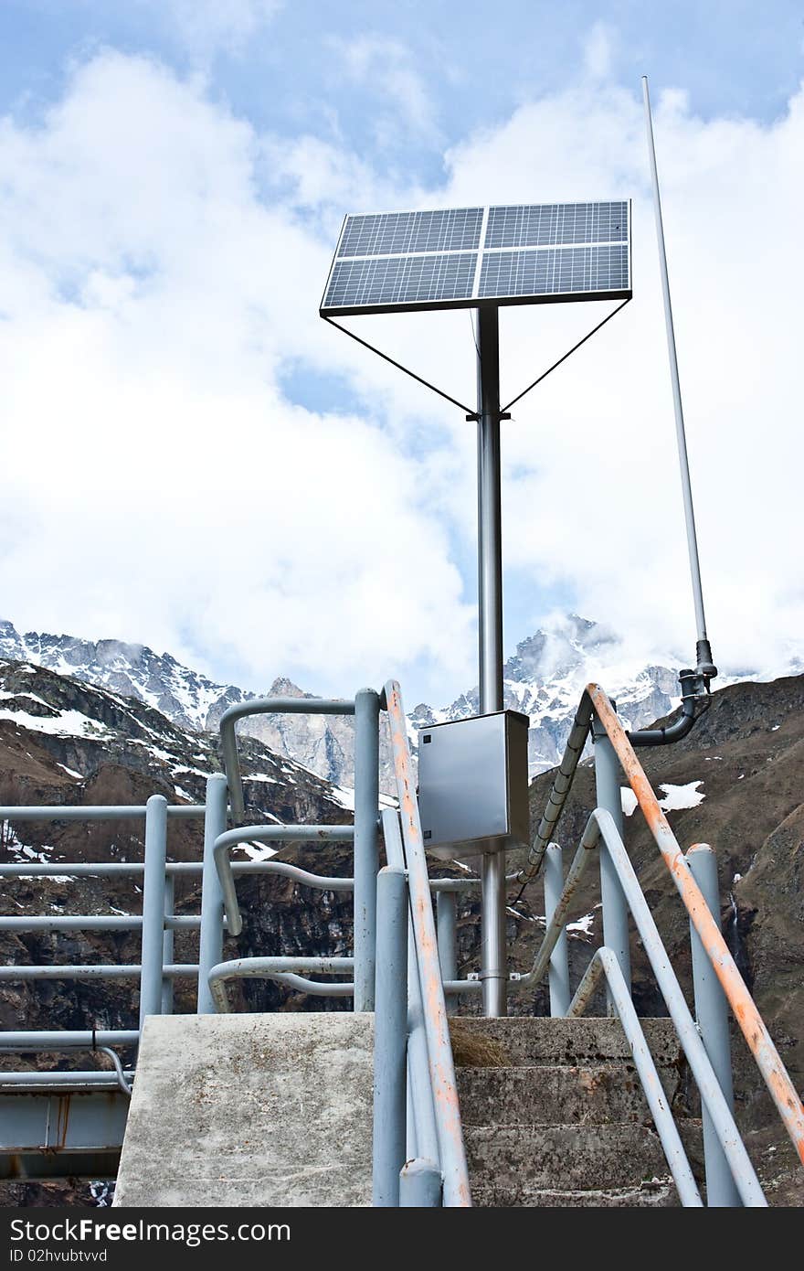 Dam with solar panel in Parco del Gran Paradiso, Italy. Dam with solar panel in Parco del Gran Paradiso, Italy