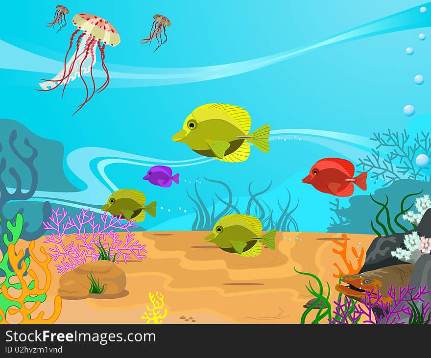 Illustration of the seabed and its inhabitants. Illustration of the seabed and its inhabitants