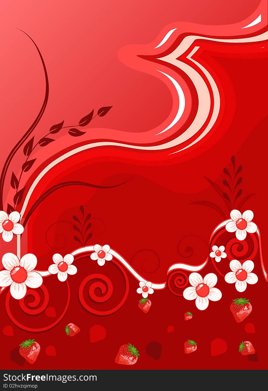 bright red background with flowers