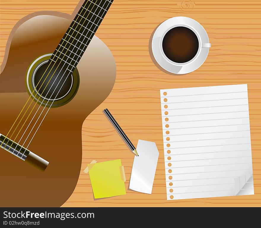 Page, desk and guitar