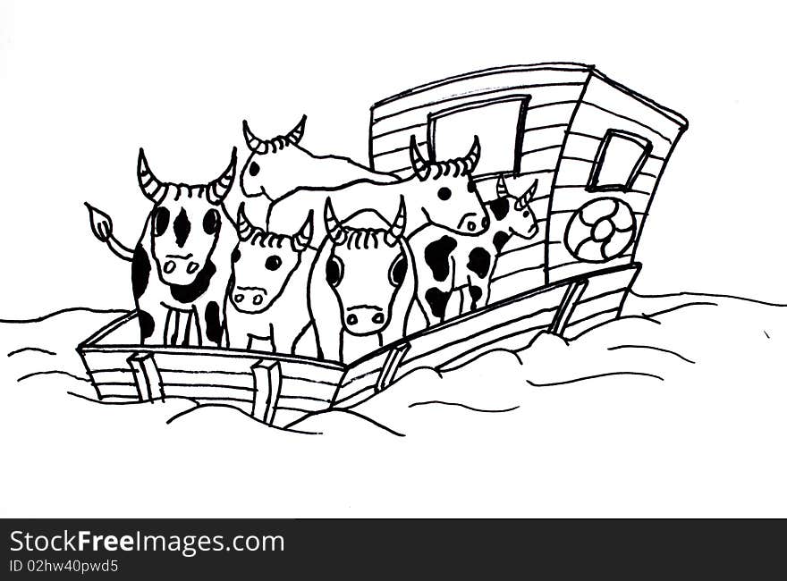 Flatboat with livestock