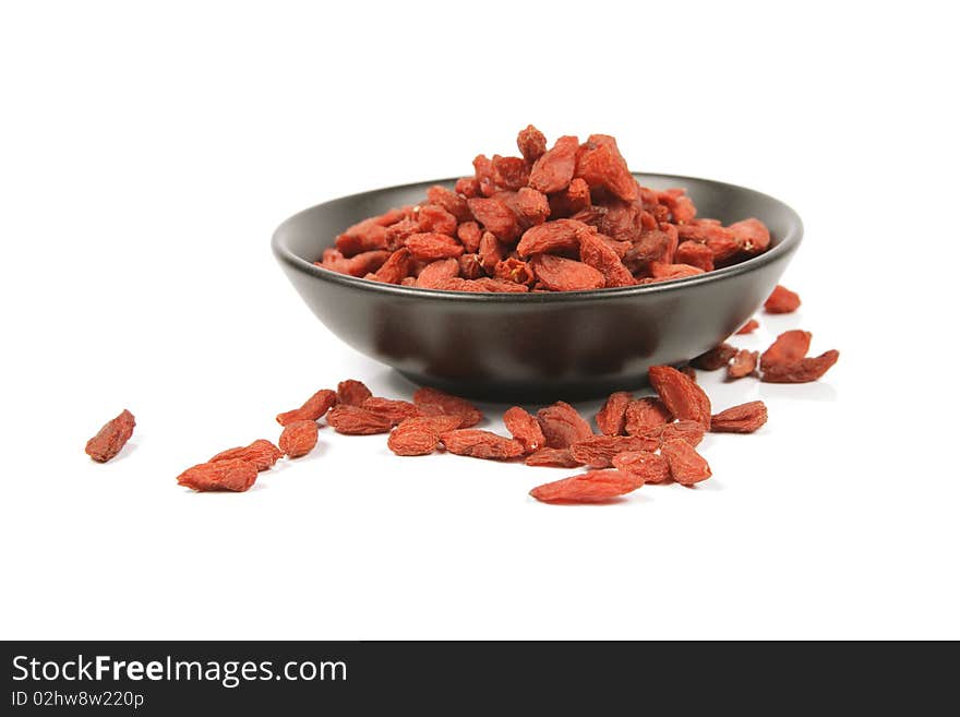 Goji Berries in a Black Dish