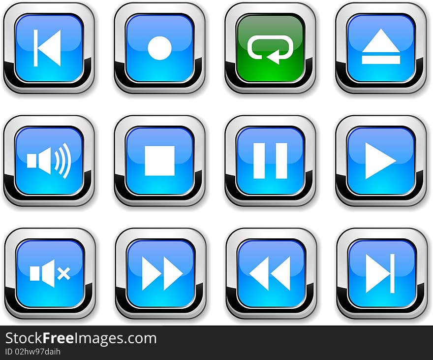 Player glossy icons. Set of buttons. Player glossy icons. Set of buttons.