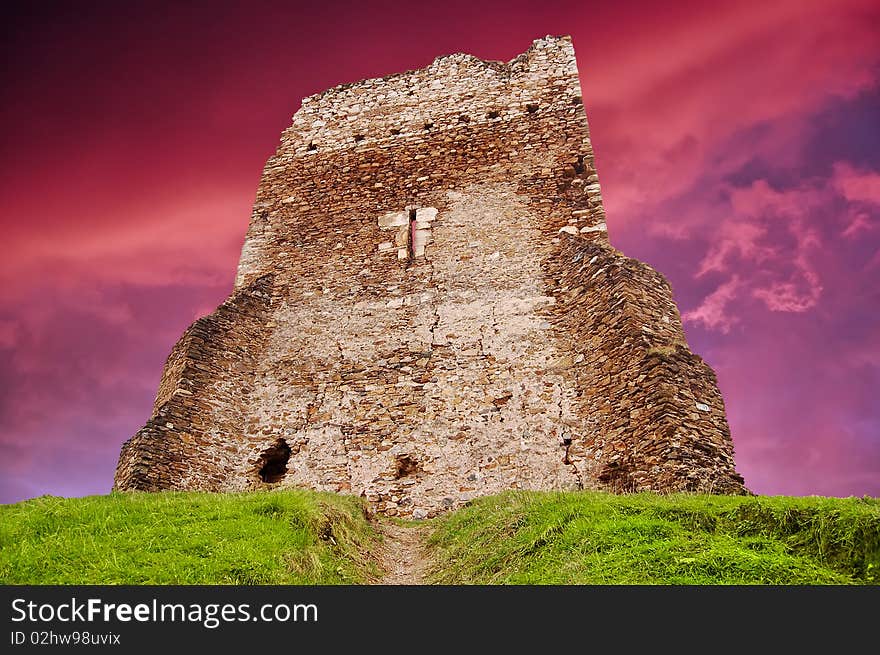 Medieval ruins with sunset sky