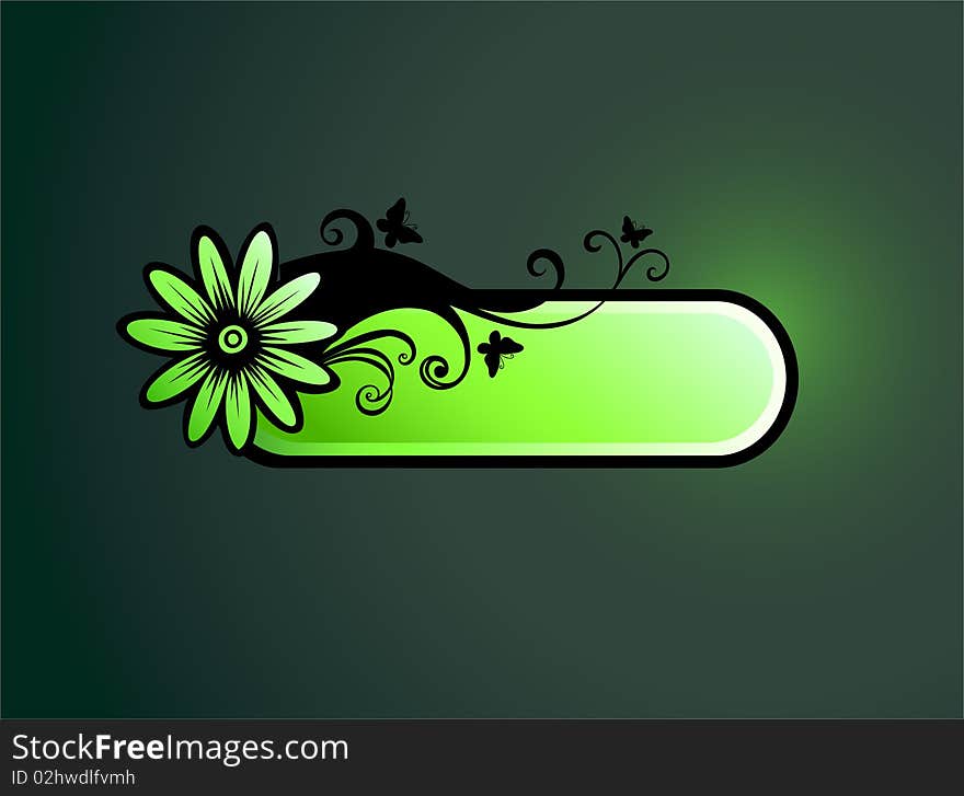 Background with green frame and floral design element