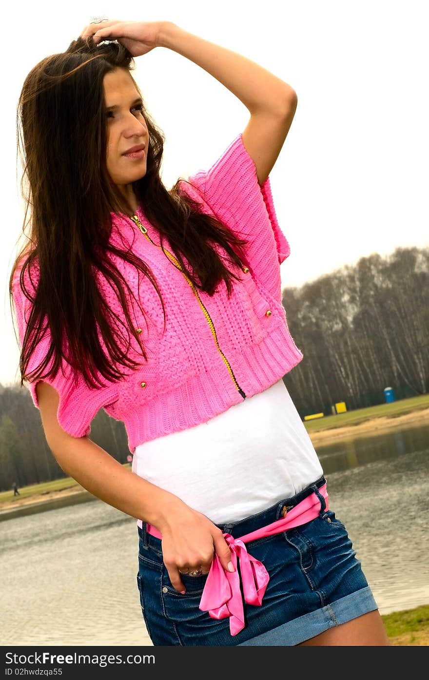 Portrait of pretty young woman in mini skirt. Portrait of pretty young woman in mini skirt