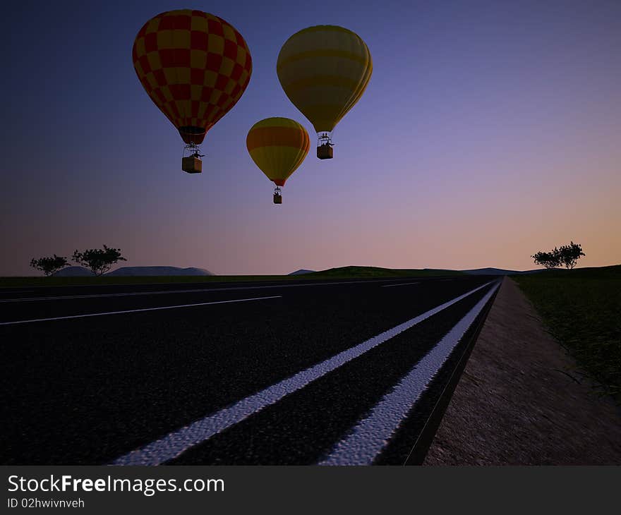 Balloons at sunset