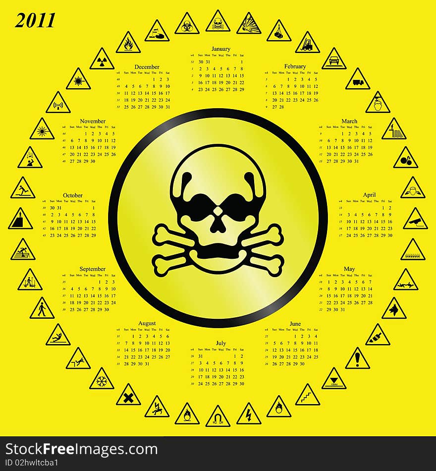 2011 calendar with a hazard warning theme