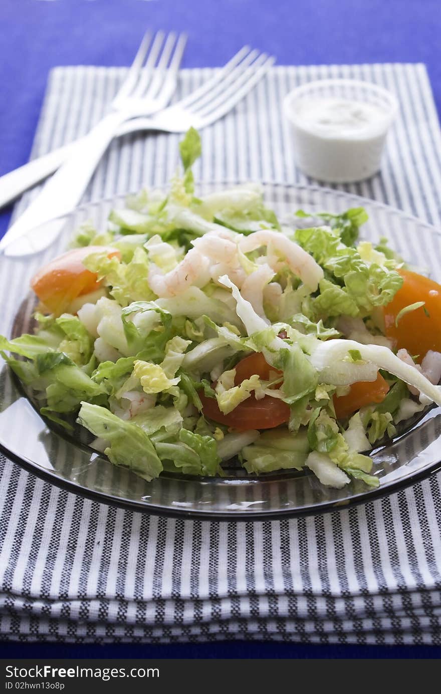 Fresh Salad With Shrimp And Tomato