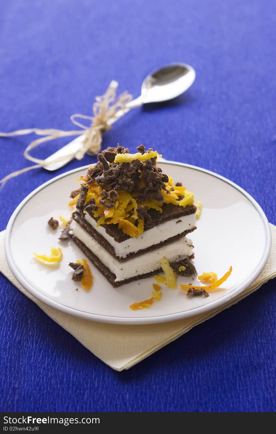 Chocolate cake with orange and bizet