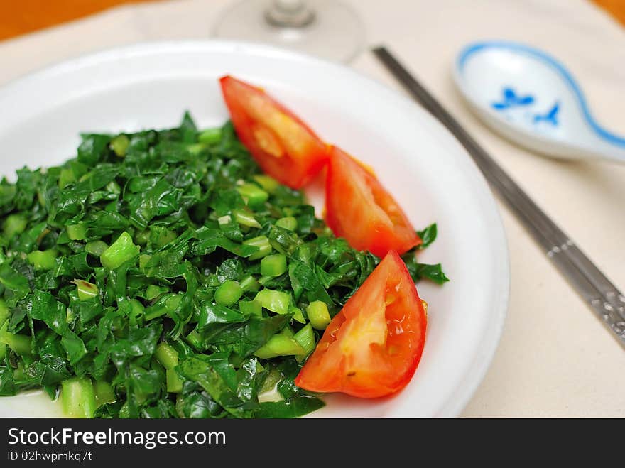 Chinese style vegetables and tomatoes