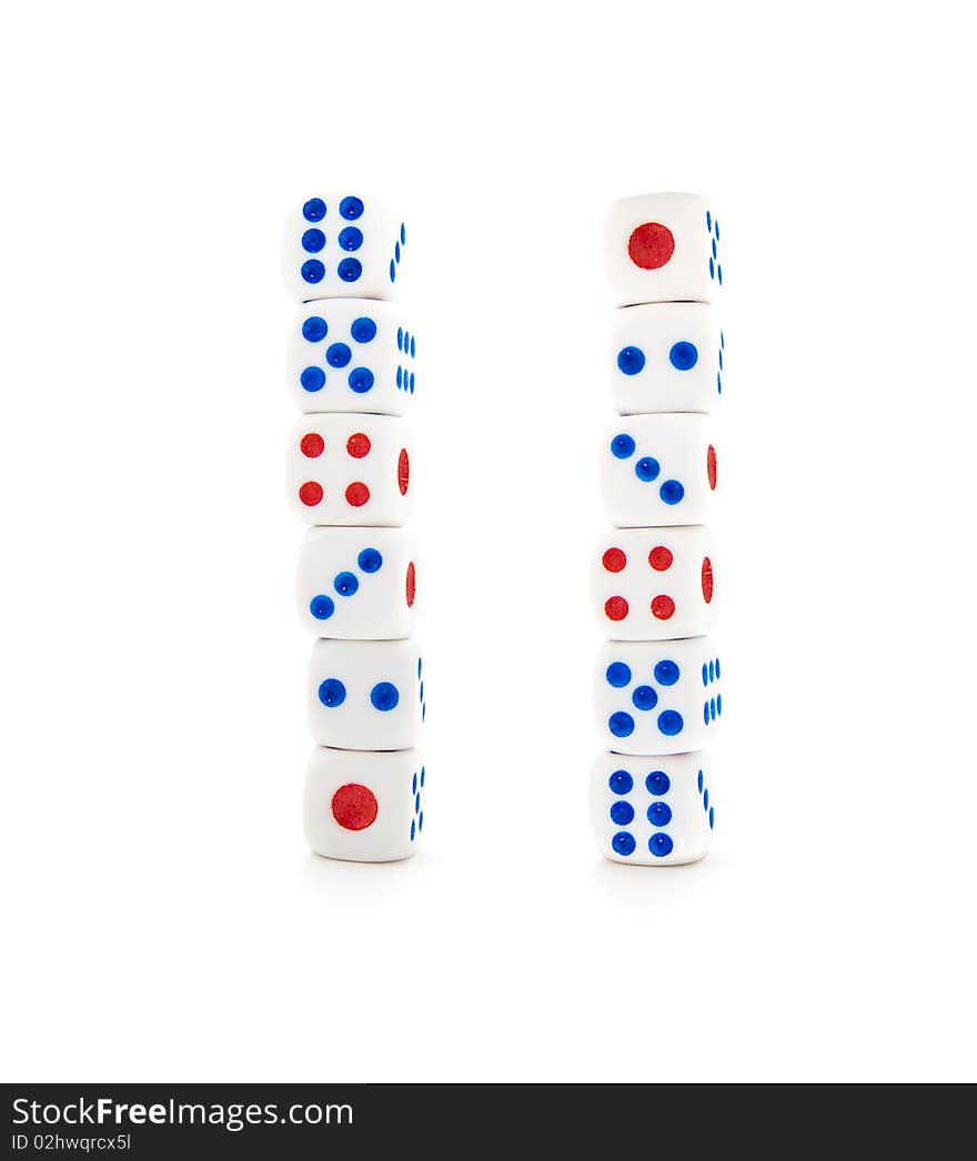 Set of white dices on a white background