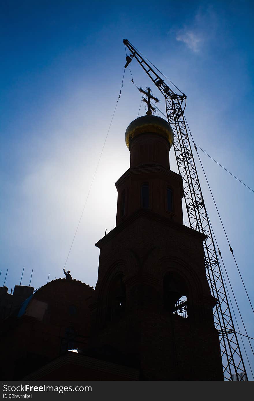 Religion,Russian Christian Church on blue sky. Religion,Russian Christian Church on blue sky.